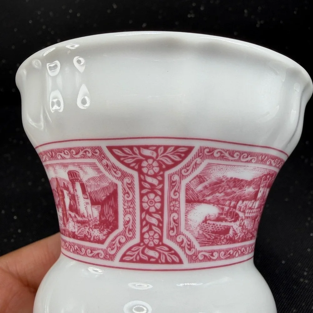 Heinrich Germany Porcelain Vase Pink White Scenic Transferware Castle 4.5Inch